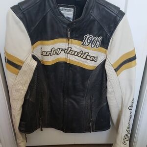 Harley-Davidson Black, Cream & Yellow 1903 Leather Riding Jacket